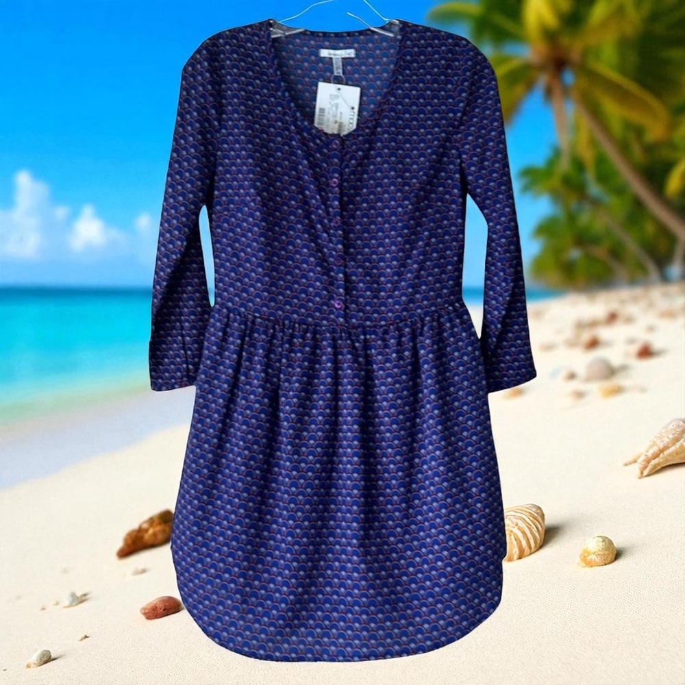 O'Neill Juniors Violet BABY DOLL DRESS Sz XS New Sea Shell Fan Pattern